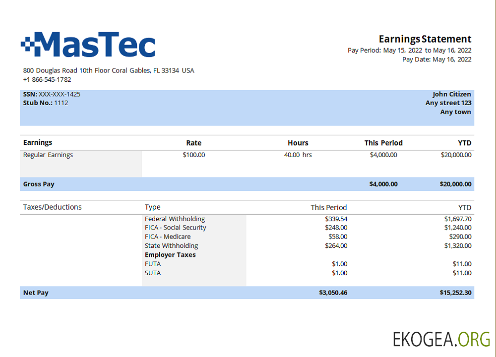 Fiche d'employé d'une société d'ingénierie américaine Mastec